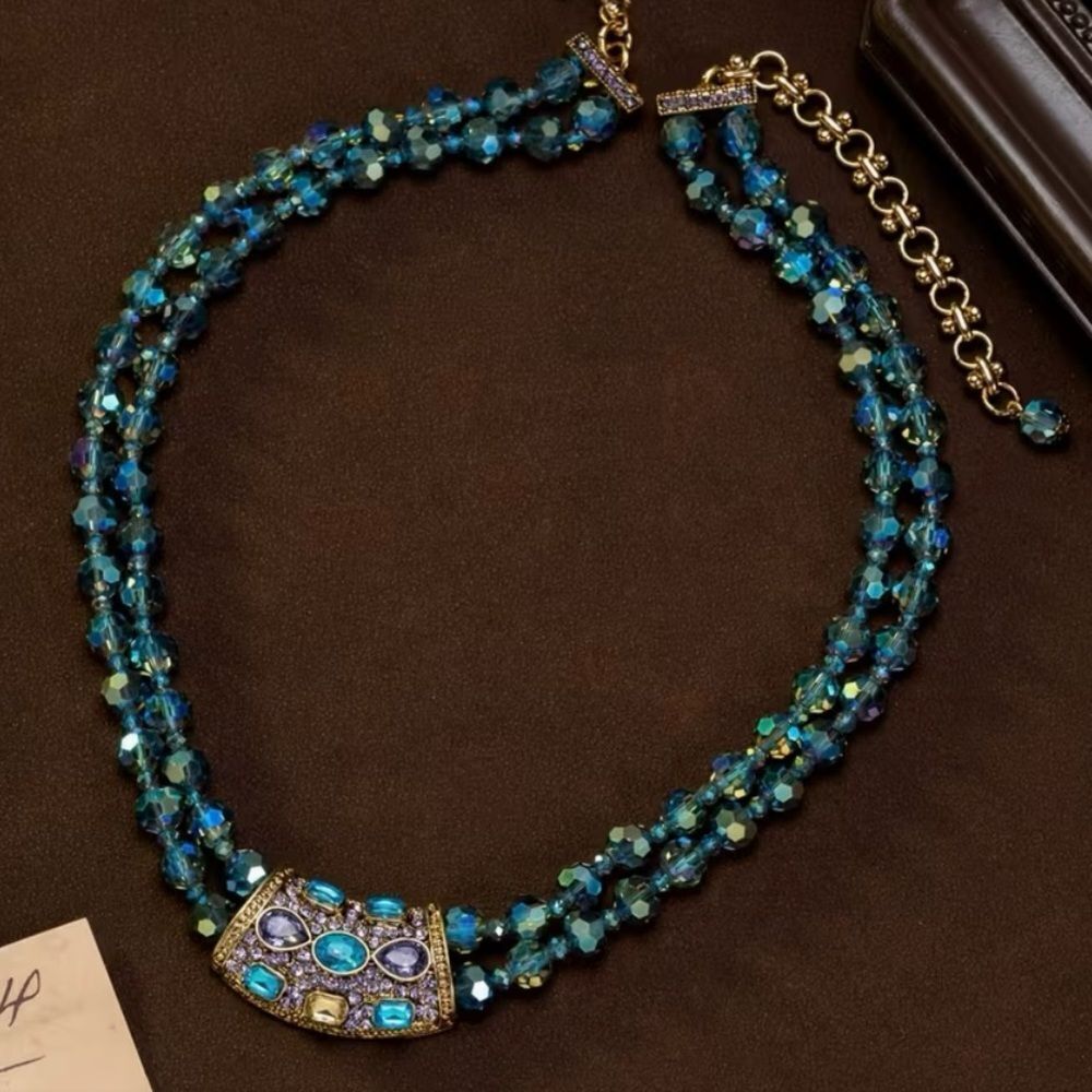 🩵 NEW Elegant Blue and Purple Crystal Beaded Necklace 🩵 - Picture 5 of 6